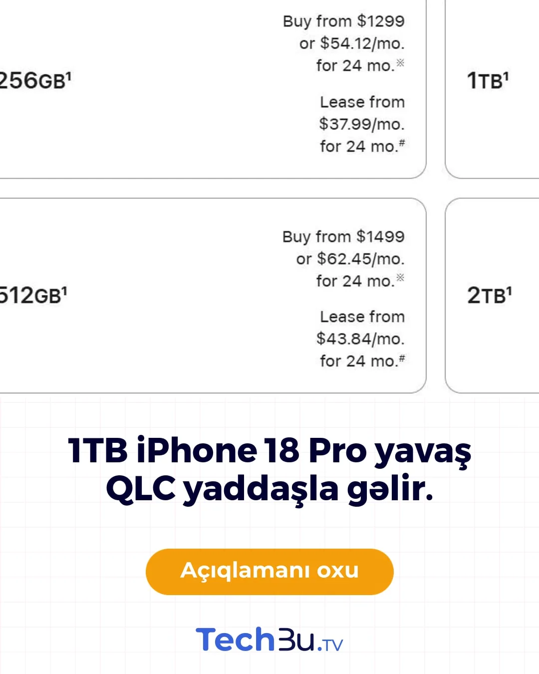 1TB iPhone 18 Pro yavaş QLC yaddaşla gəlir.